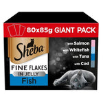 Sheba Fine Flakes in Jelly, Fish Collection - Adult Cats, 80 x 85g Pack