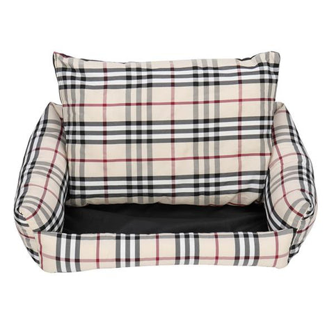 Cross Plaid Khaki 25" Dog Cat Bed