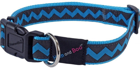 Hem & Boo Blue Zig Zag Design Dog Collar