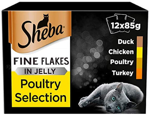 Sheba Fine Flakes in Jelly - Poultry Selection - Adult Cat 48 x 85g Pack