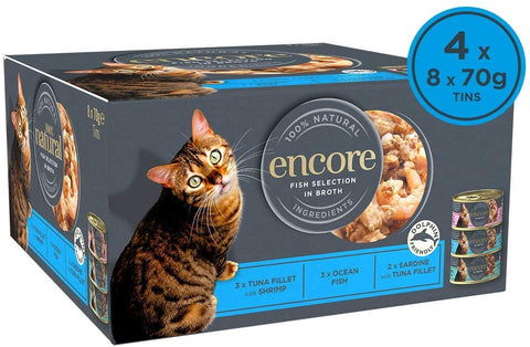 Encore 100% Natural Wet Cat Food - Fish Selection - 70g Tins (Pack of 32)