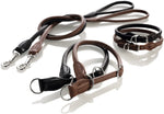 Nappa Black Hunter Round & Soft Nickel Training Dog Collar With Stop