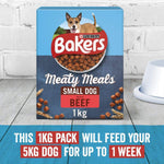 Bakers Meaty Meals Small Dry Dog Food Beef, 4 x 1kg